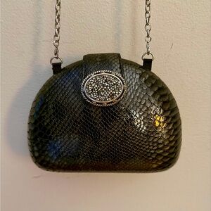 Small Black Snakeskin-Pattern Bag with Silver and Rhinestone Accents